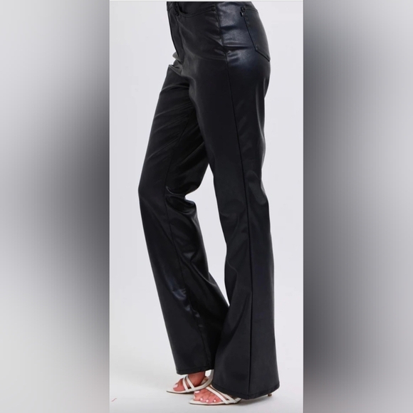 Judy Blue Faux Leather Pants Straight Leg High Rise Tummy Control Black 9/29 - Picture 2 of 9